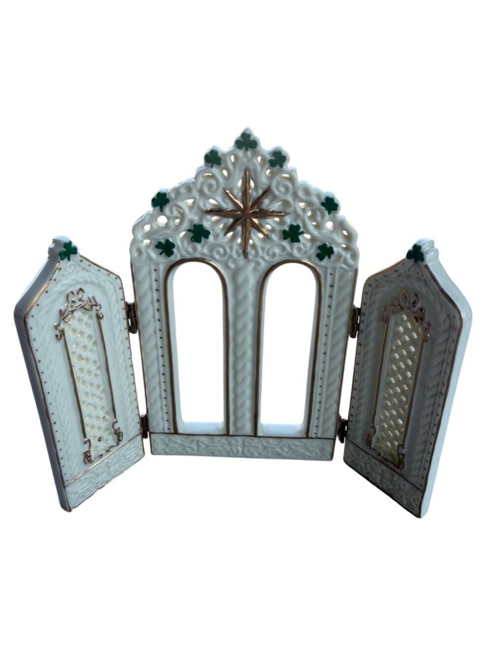 Unbranded White Ceramic 3-Panel Decorative Folding Screen Decor Figurine 5" Tall
